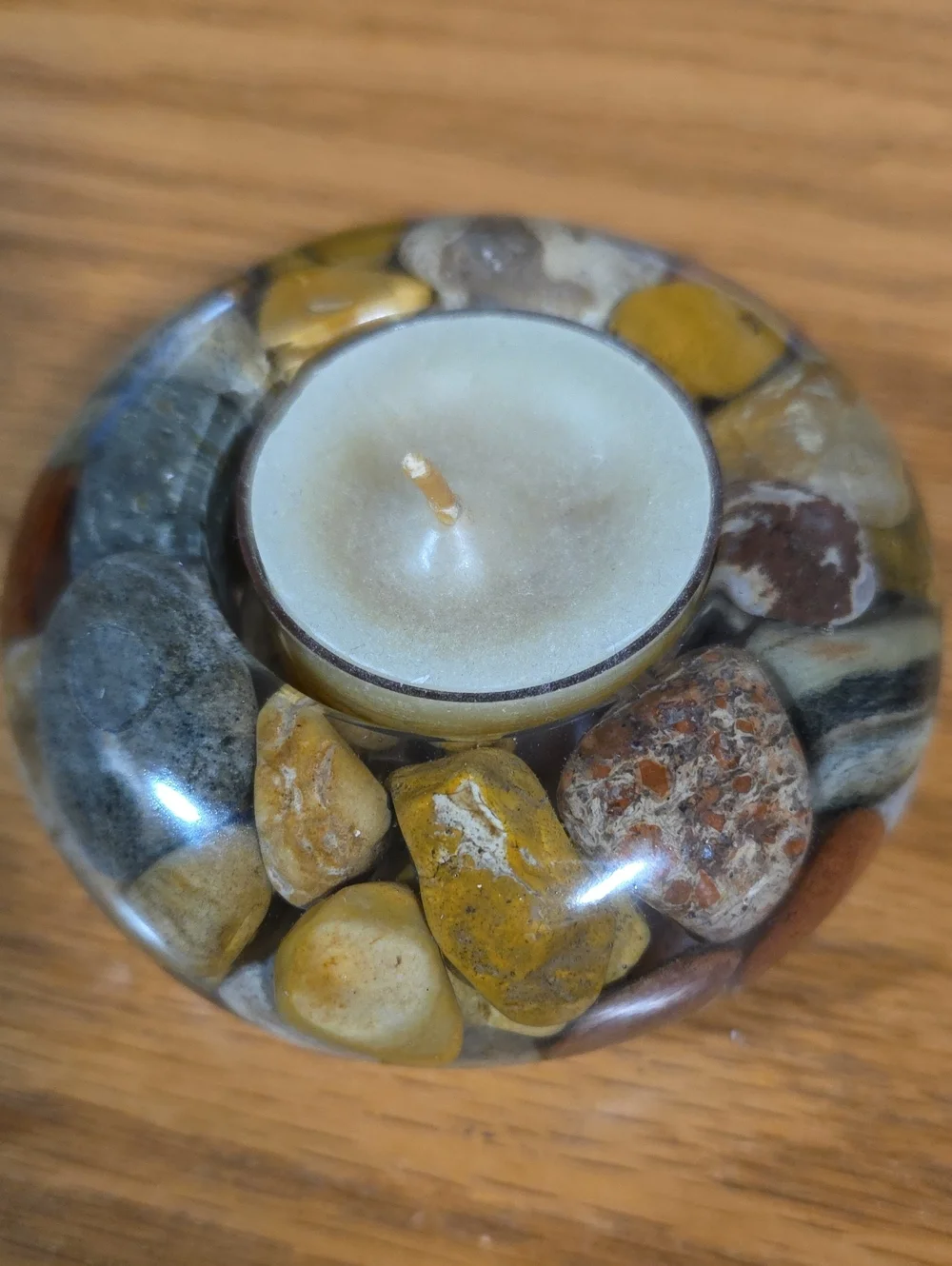 Natural River Rock Tealight Candle Holder - Multicolor